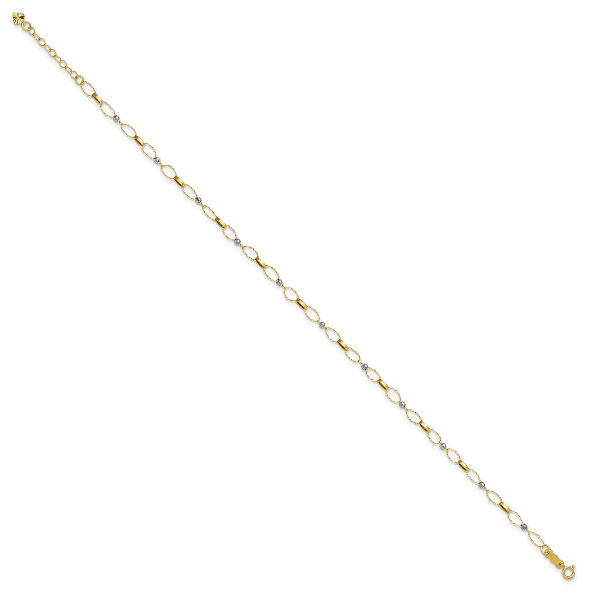 14k Two-tone Polished Fancy Open Link 9in Plus 1in ext. Anklet-ANK363-9