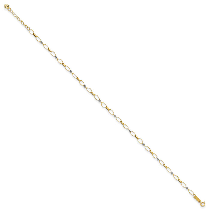 14k Two-tone Polished Fancy Open Link 9in Plus 1in ext. Anklet-ANK363-9