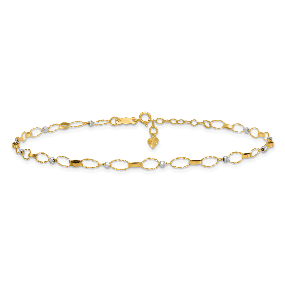 14k Two-tone Polished Fancy Open Link 9in Plus 1in ext. Anklet-ANK363-9