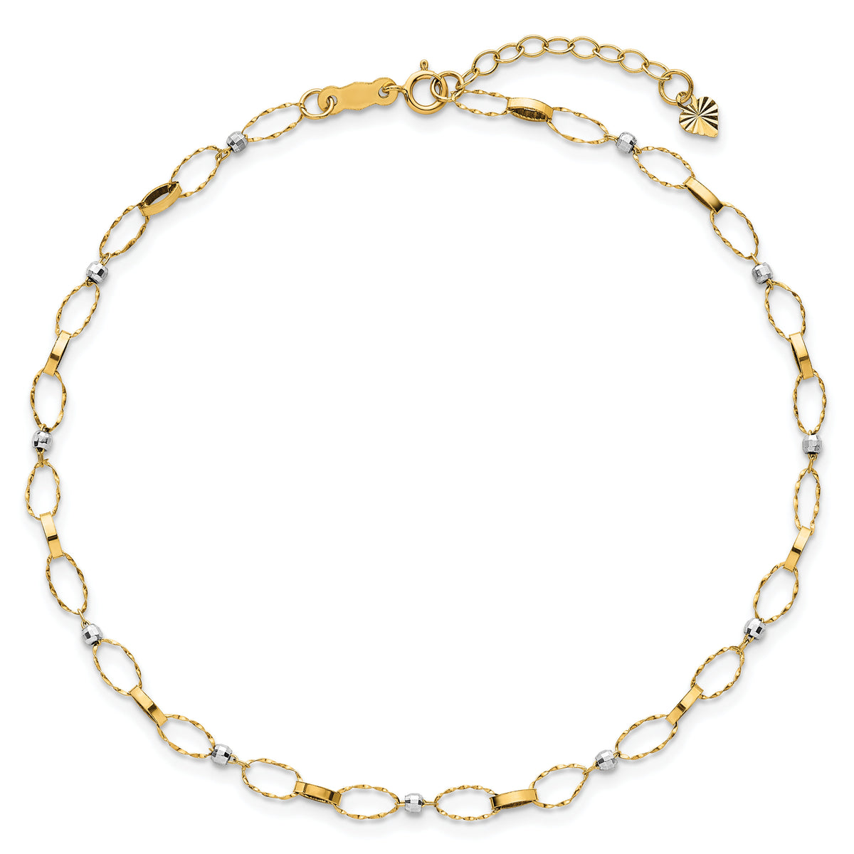 14k Two-tone Polished Fancy Open Link 9in Plus 1in ext. Anklet-ANK363-9