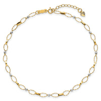 14k Two-tone Polished Fancy Open Link 9in Plus 1in ext. Anklet-ANK363-9