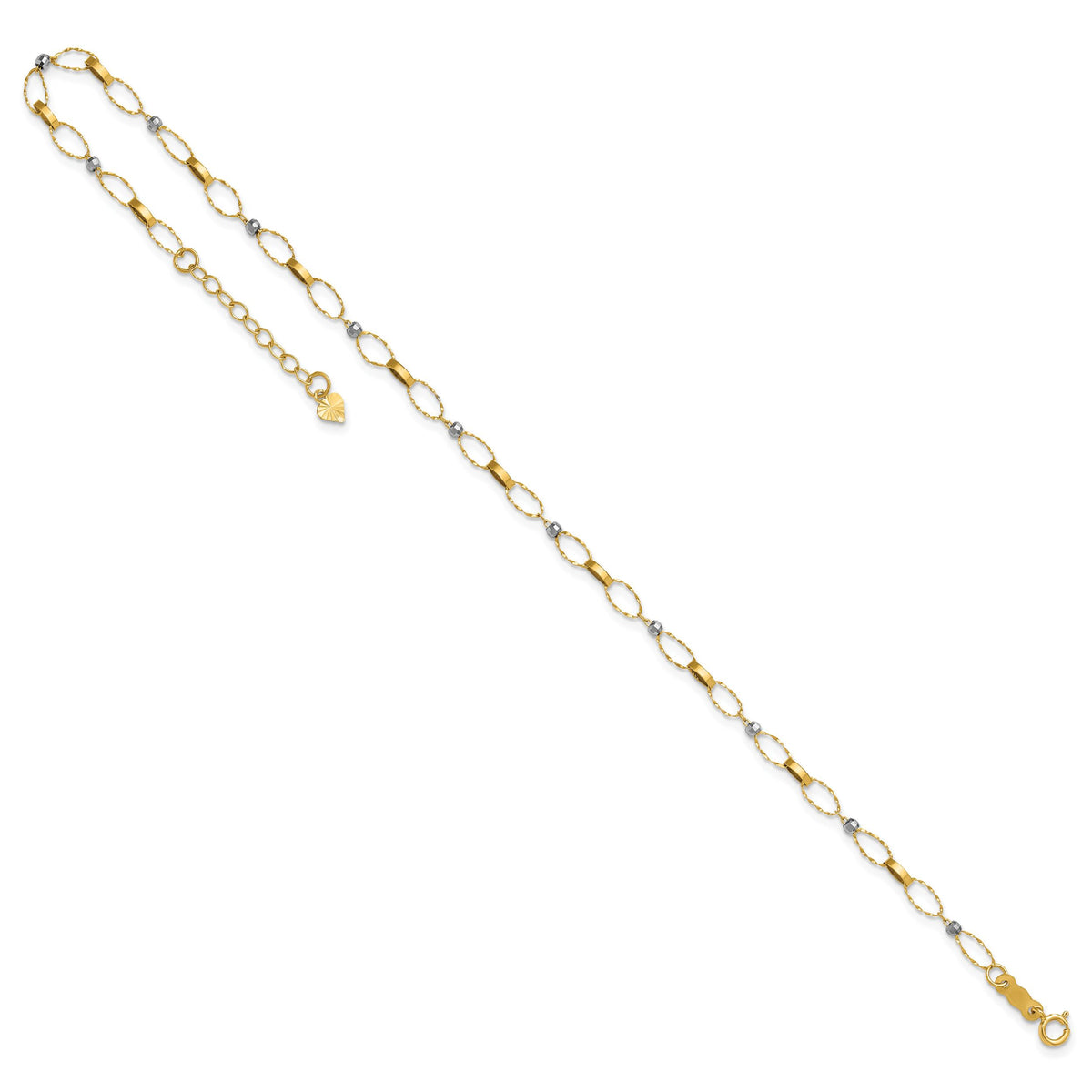 14k Two-tone Polished Fancy Open Link 9in Plus 1in ext. Anklet-ANK363-9