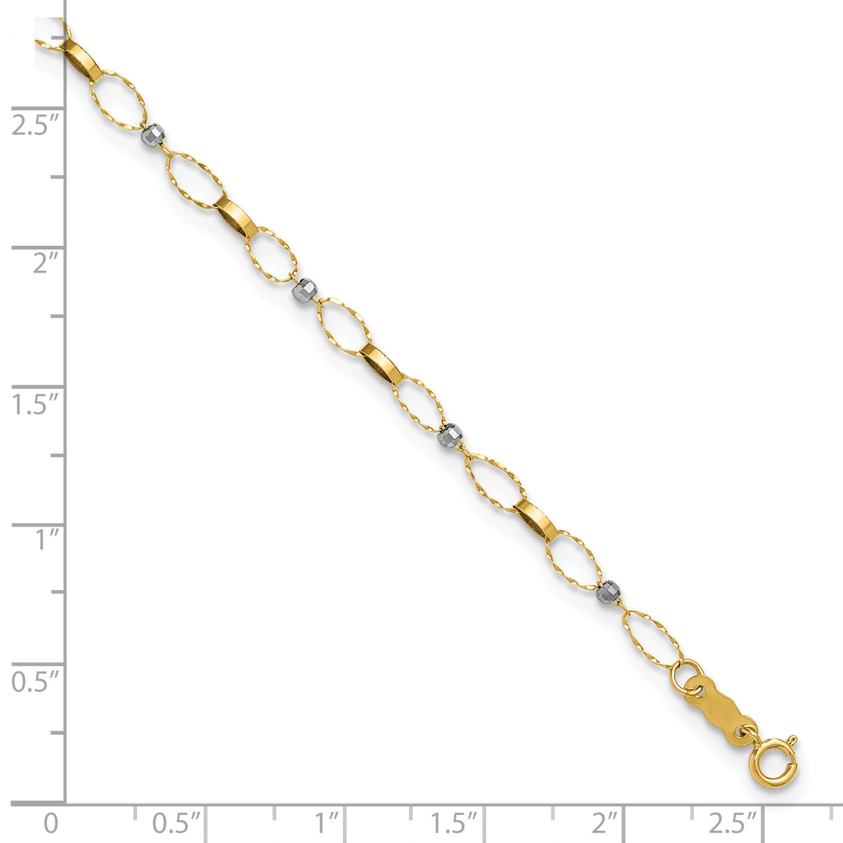 14k Two-tone Polished Fancy Open Link 9in Plus 1in ext. Anklet-ANK363-9