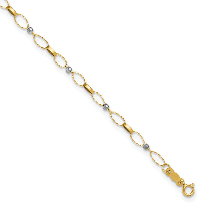 14k Two-tone Polished Fancy Open Link 9in Plus 1in ext. Anklet-ANK363-9