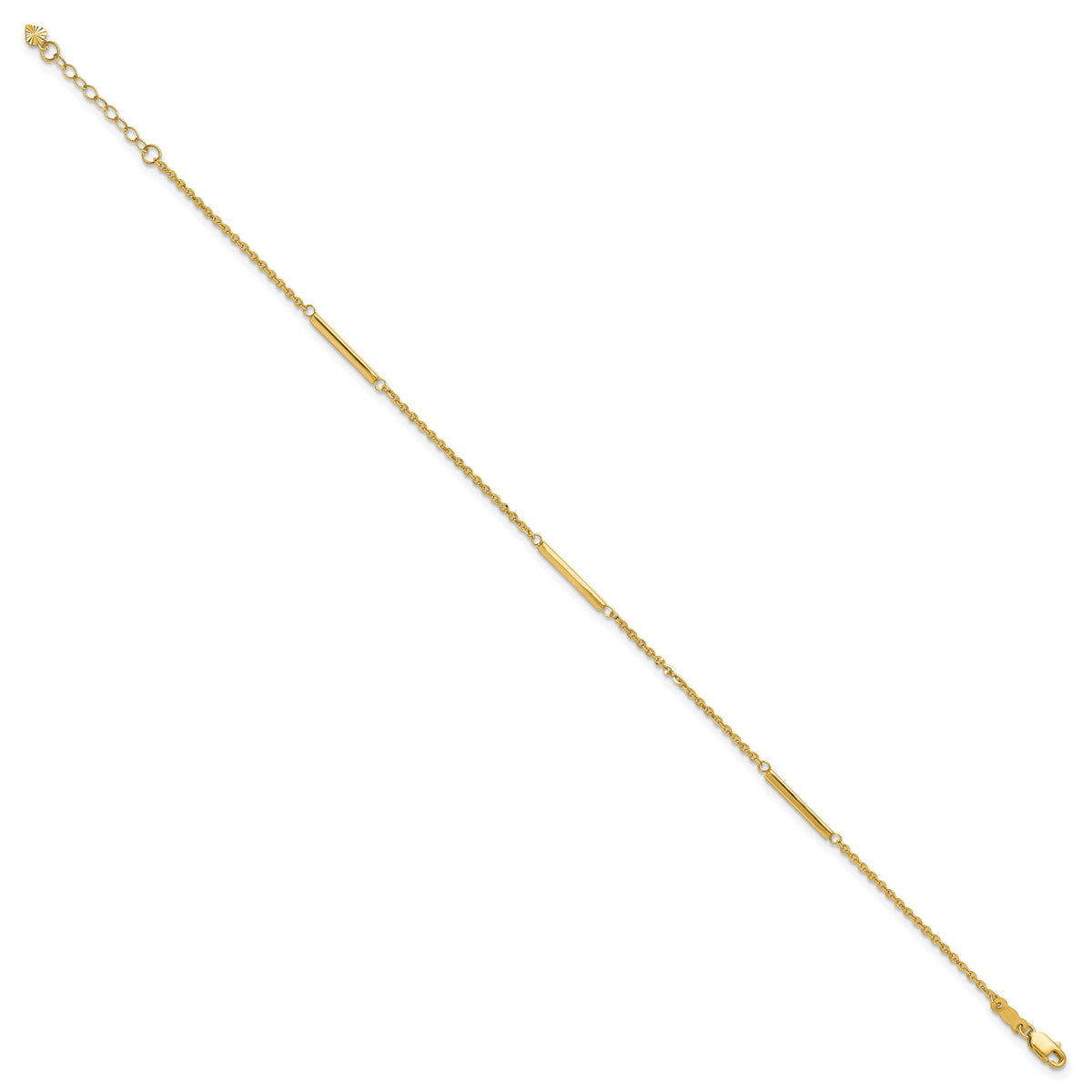 14k Polished Fancy Bar Station 9in Plus 1in ext. Anklet-ANK364-9