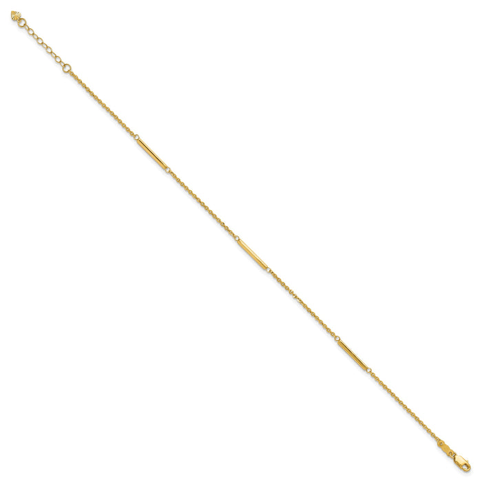 14k Polished Fancy Bar Station 9in Plus 1in ext. Anklet-ANK364-9