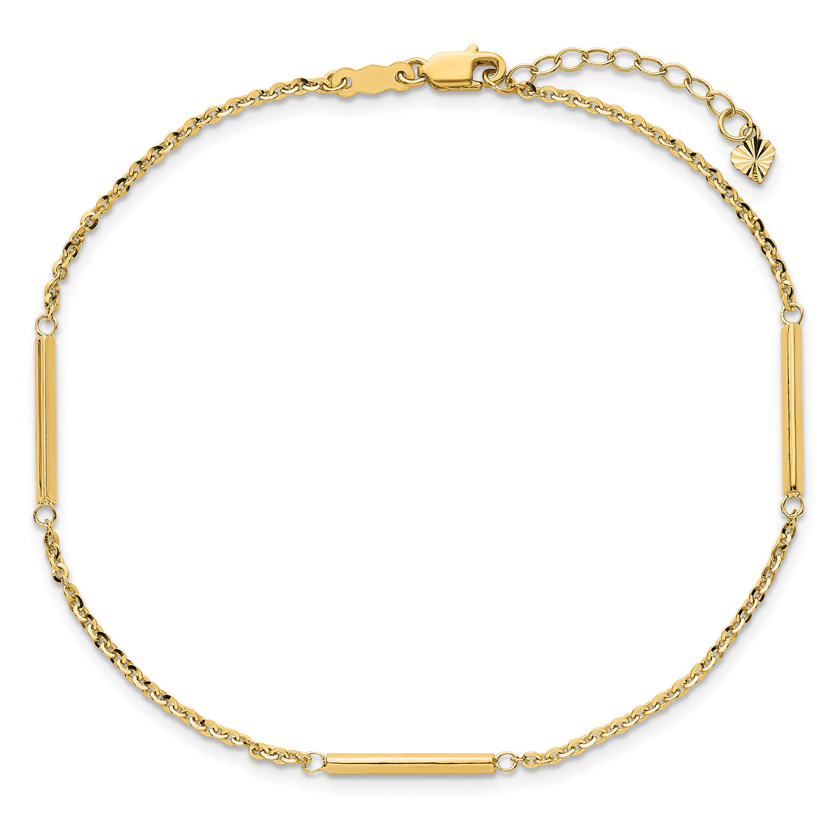 14k Polished Fancy Bar Station 9in Plus 1in ext. Anklet-ANK364-9