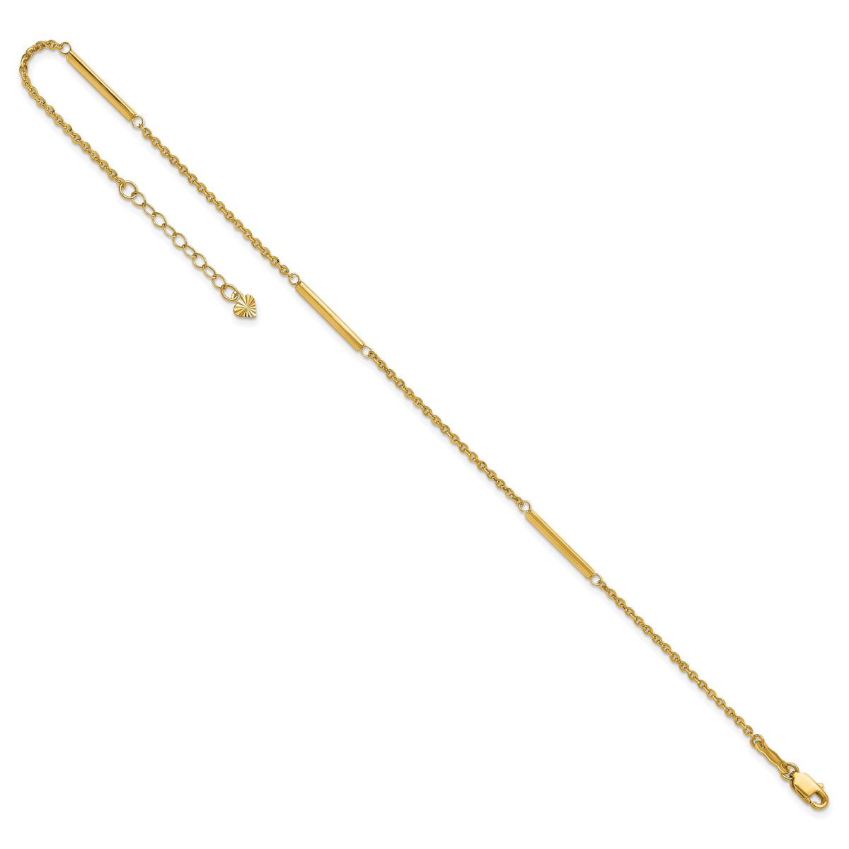 14k Polished Fancy Bar Station 9in Plus 1in ext. Anklet-ANK364-9