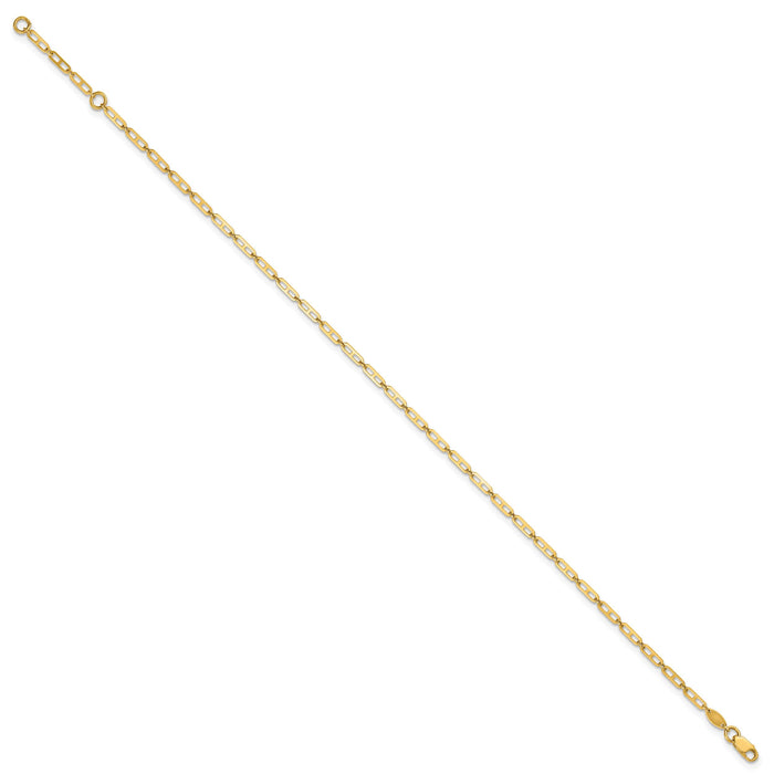 14k Polished Elongated Anchor Link 9in Plus 1in ext. Anklet-ANK365-9