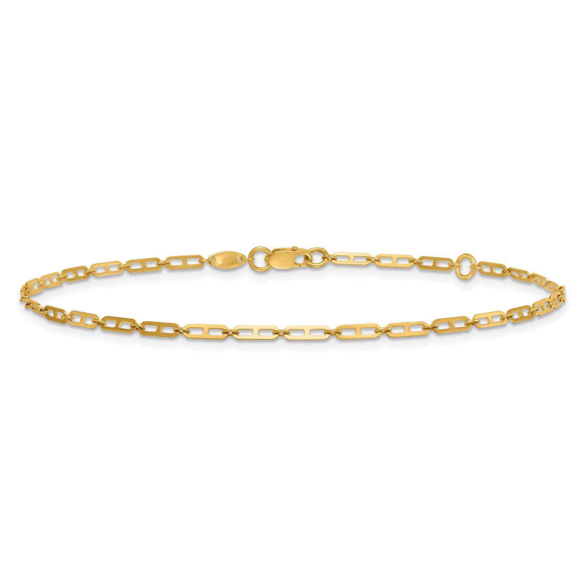 14k Polished Elongated Anchor Link 9in Plus 1in ext. Anklet-ANK365-9