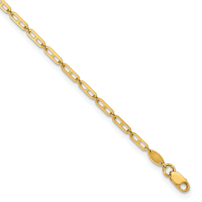 14k Polished Elongated Anchor Link 9in Plus 1in ext. Anklet-ANK365-9
