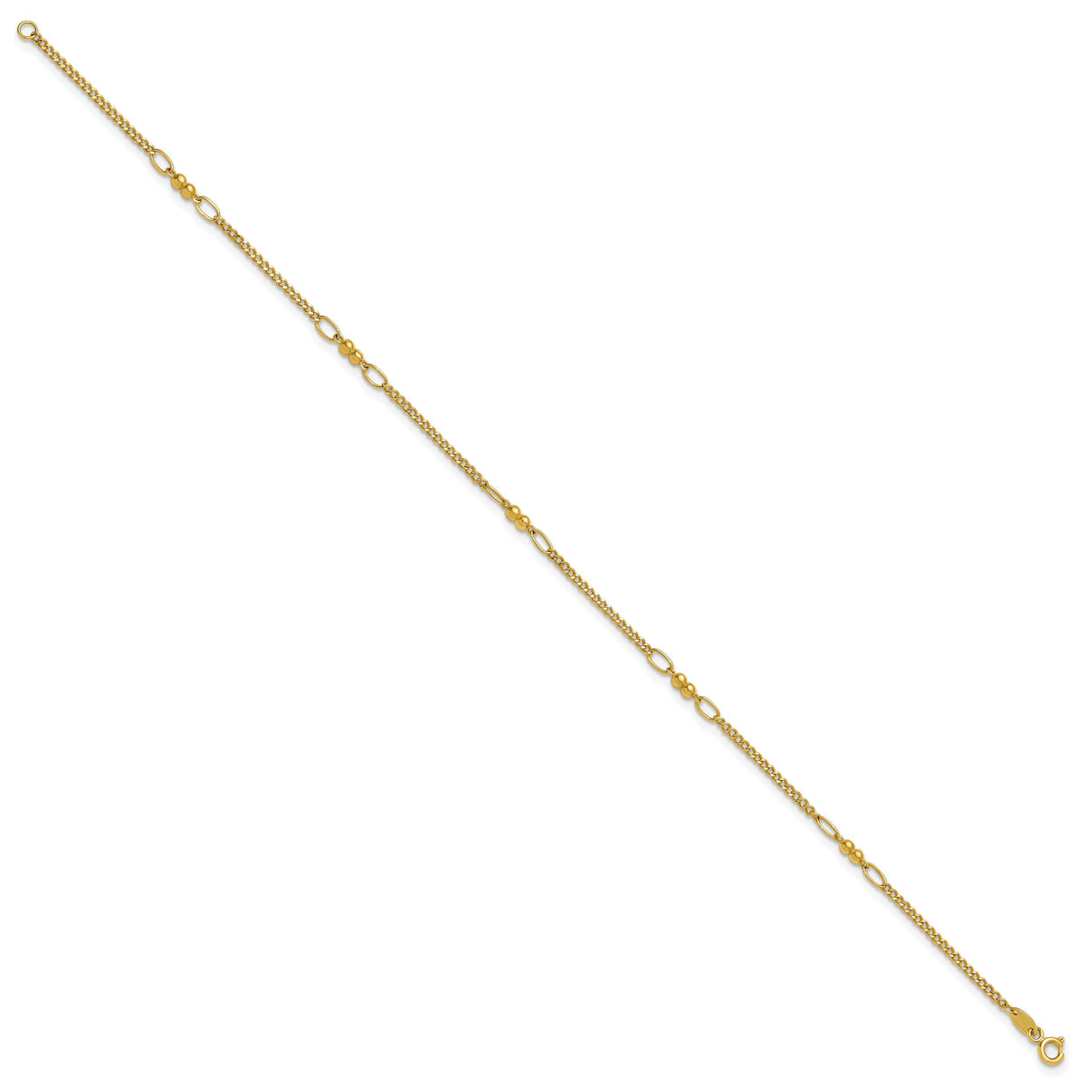 14K Polished Beaded Mixed Link 10in Anklet-ANK366-10