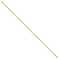 14K Polished Beaded Mixed Link 10in Anklet-ANK366-10
