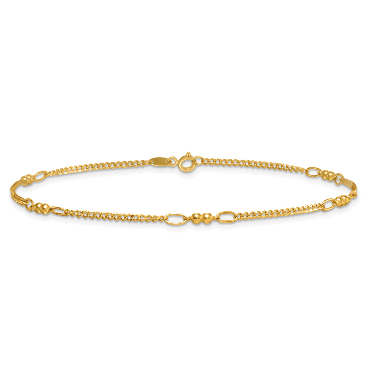 14K Polished Beaded Mixed Link 10in Anklet-ANK366-10