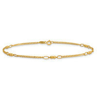 14K Polished Beaded Mixed Link 10in Anklet-ANK366-10