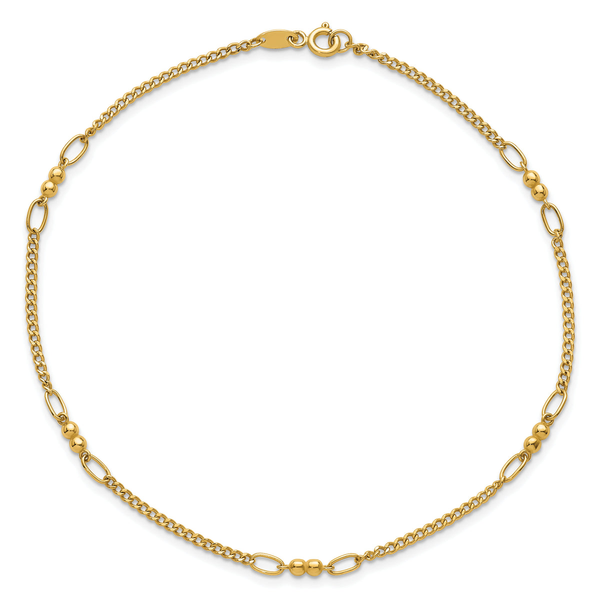 14K Polished Beaded Mixed Link 10in Anklet-ANK366-10