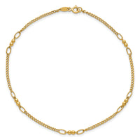 14K Polished Beaded Mixed Link 10in Anklet-ANK366-10