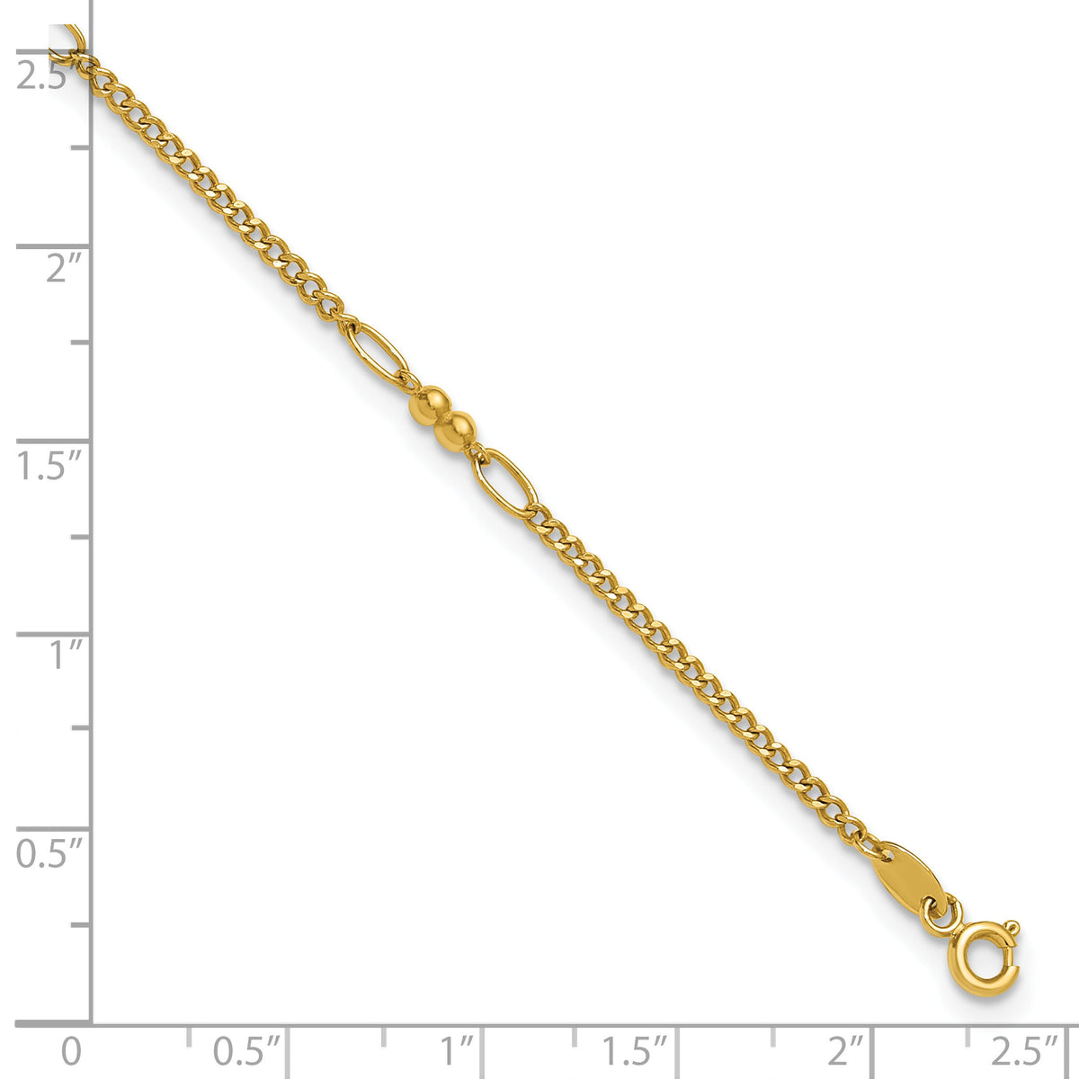 14K Polished Beaded Mixed Link 10in Anklet-ANK366-10