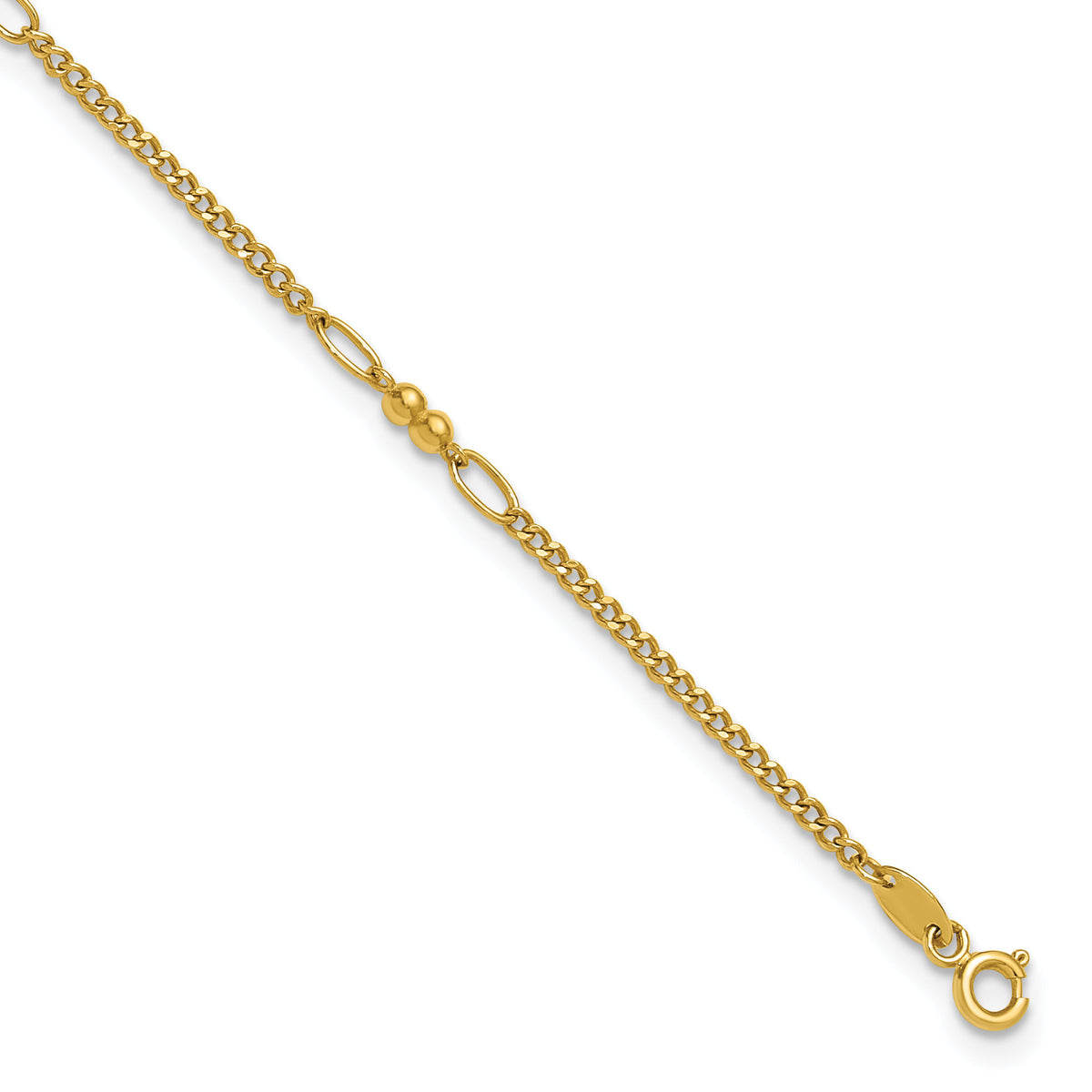 14K Polished Beaded Mixed Link 10in Anklet-ANK366-10