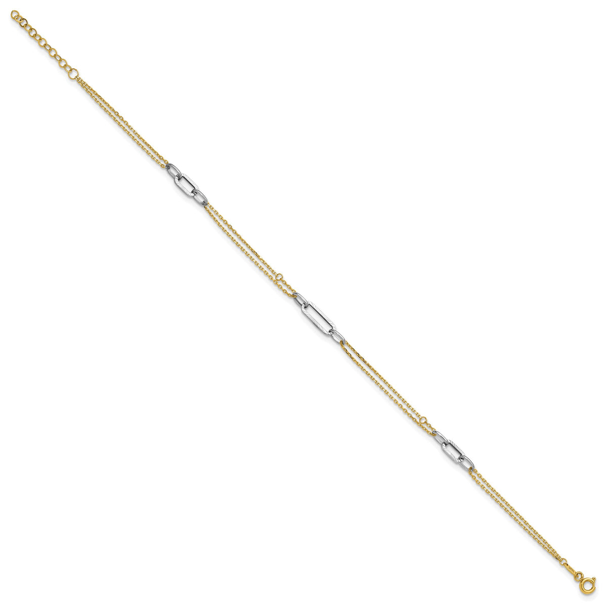 14K Two-tone Polished and D/C 9in Plus 1in ext Anklet-ANK368-9