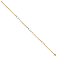 14K Two-tone Polished and D/C 9in Plus 1in ext Anklet-ANK368-9
