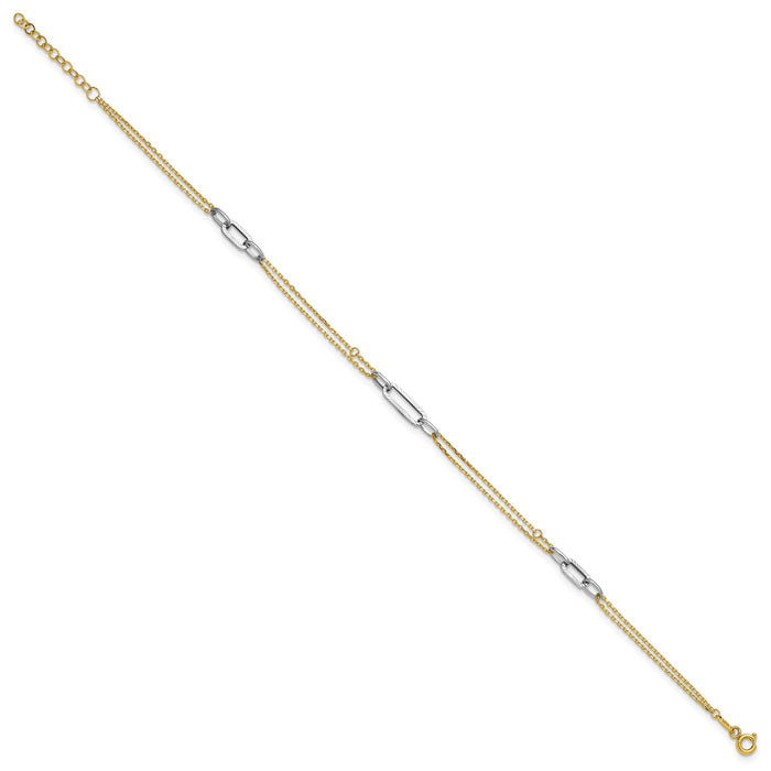 14K Two-tone Polished and D/C 9in Plus 1in ext Anklet-ANK368-9