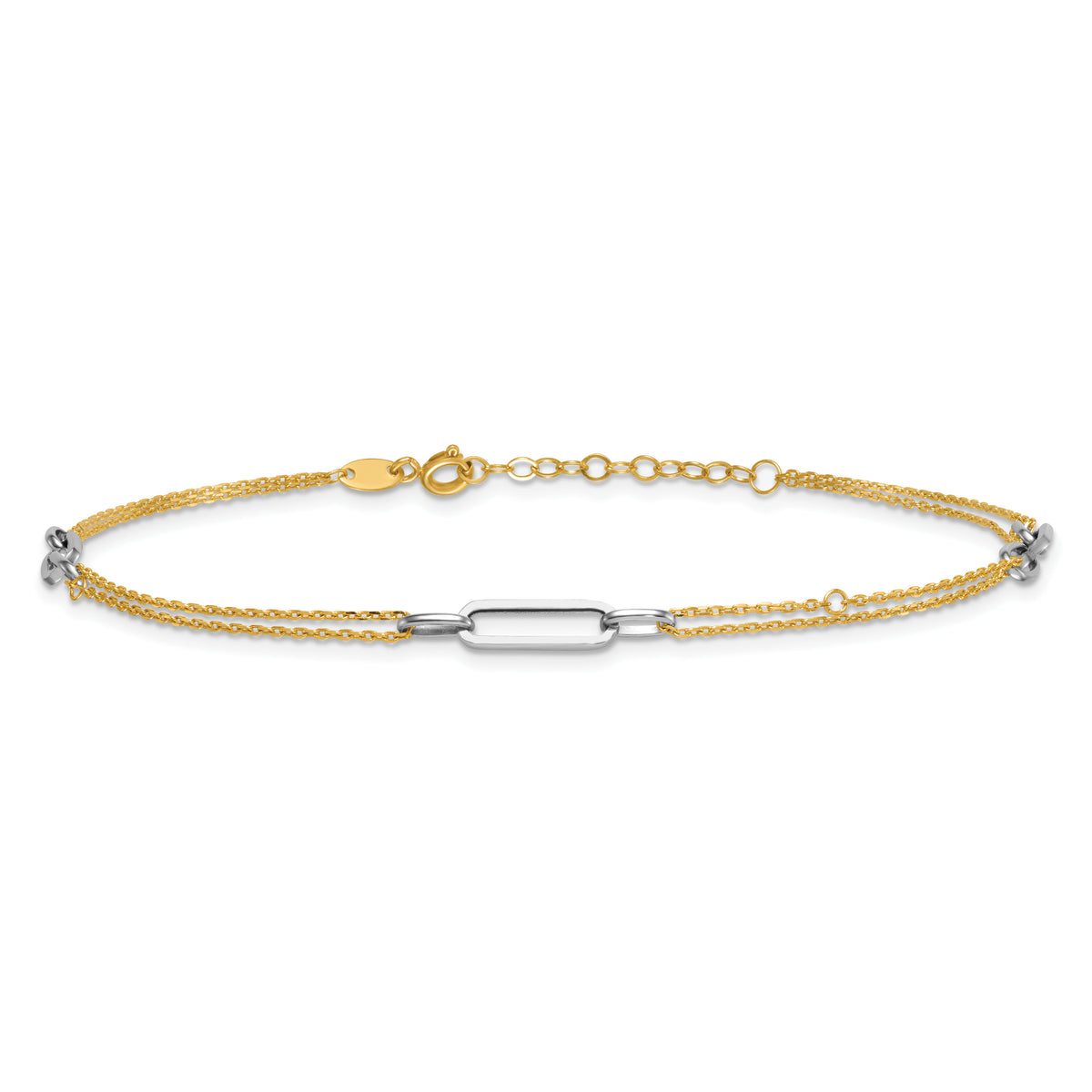 14K Two-tone Polished and D/C 9in Plus 1in ext Anklet-ANK368-9