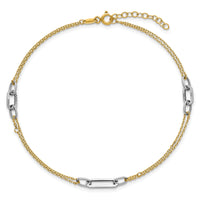 14K Two-tone Polished and D/C 9in Plus 1in ext Anklet-ANK368-9