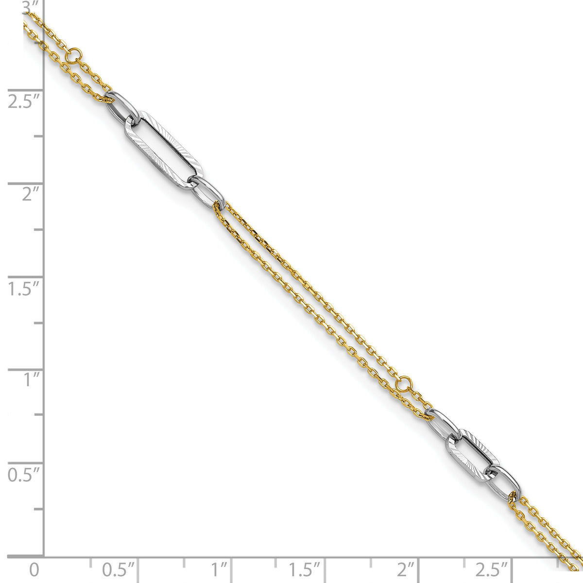 14K Two-tone Polished and D/C 9in Plus 1in ext Anklet-ANK368-9