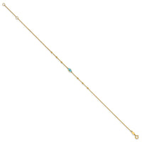 14k Diamond-cut Stations Blue Glass Evil Eye 9in Plus 1in ext. Anklet-ANK369-9