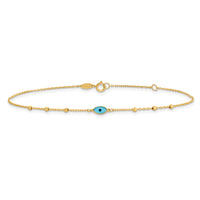 14k Diamond-cut Stations Blue Glass Evil Eye 9in Plus 1in ext. Anklet-ANK369-9