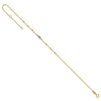14k Diamond-cut Stations Blue Glass Evil Eye 9in Plus 1in ext. Anklet-ANK369-9