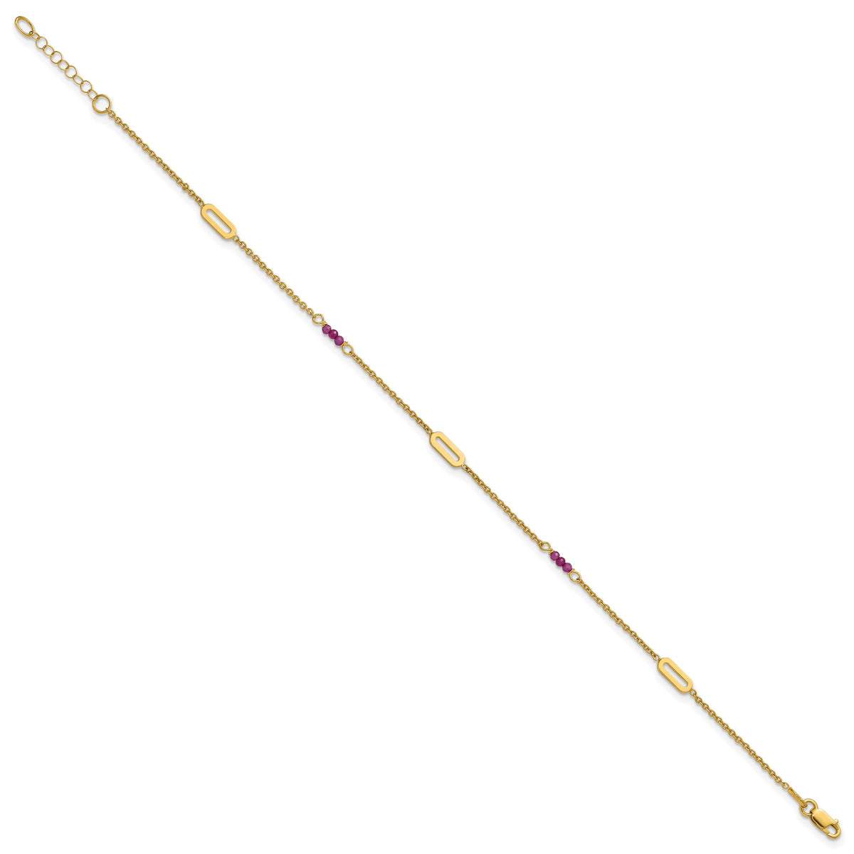 14k Polished Red Corundum 9in Plus 1in ext Anklet-ANK370-9