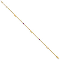 14k Polished Red Corundum 9in Plus 1in ext Anklet-ANK370-9
