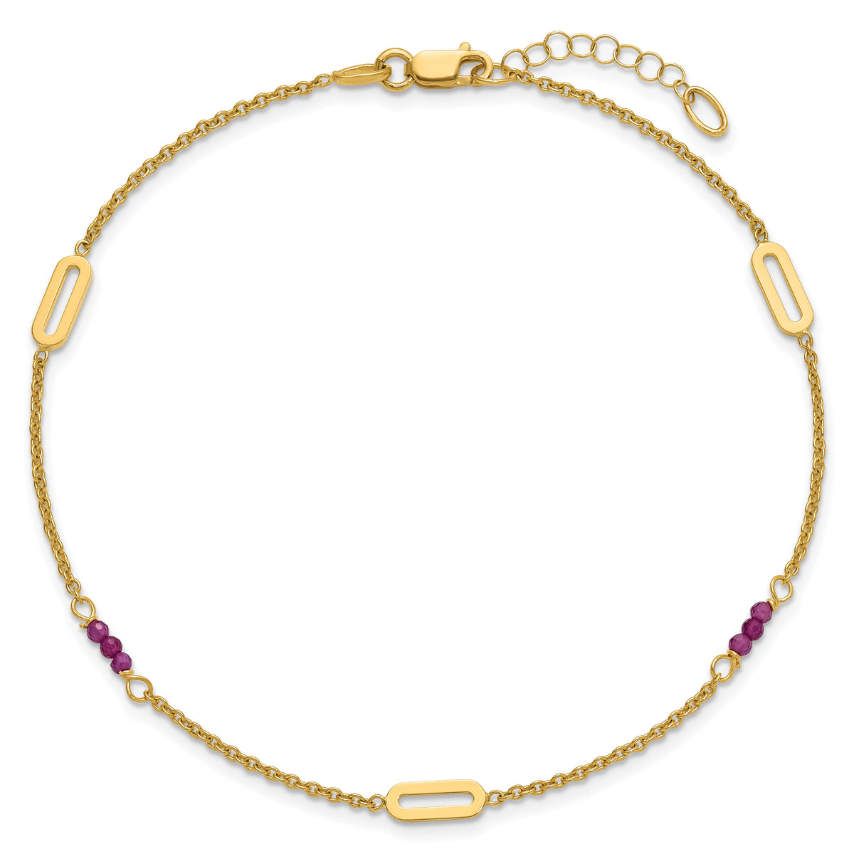 14k Polished Red Corundum 9in Plus 1in ext Anklet-ANK370-9