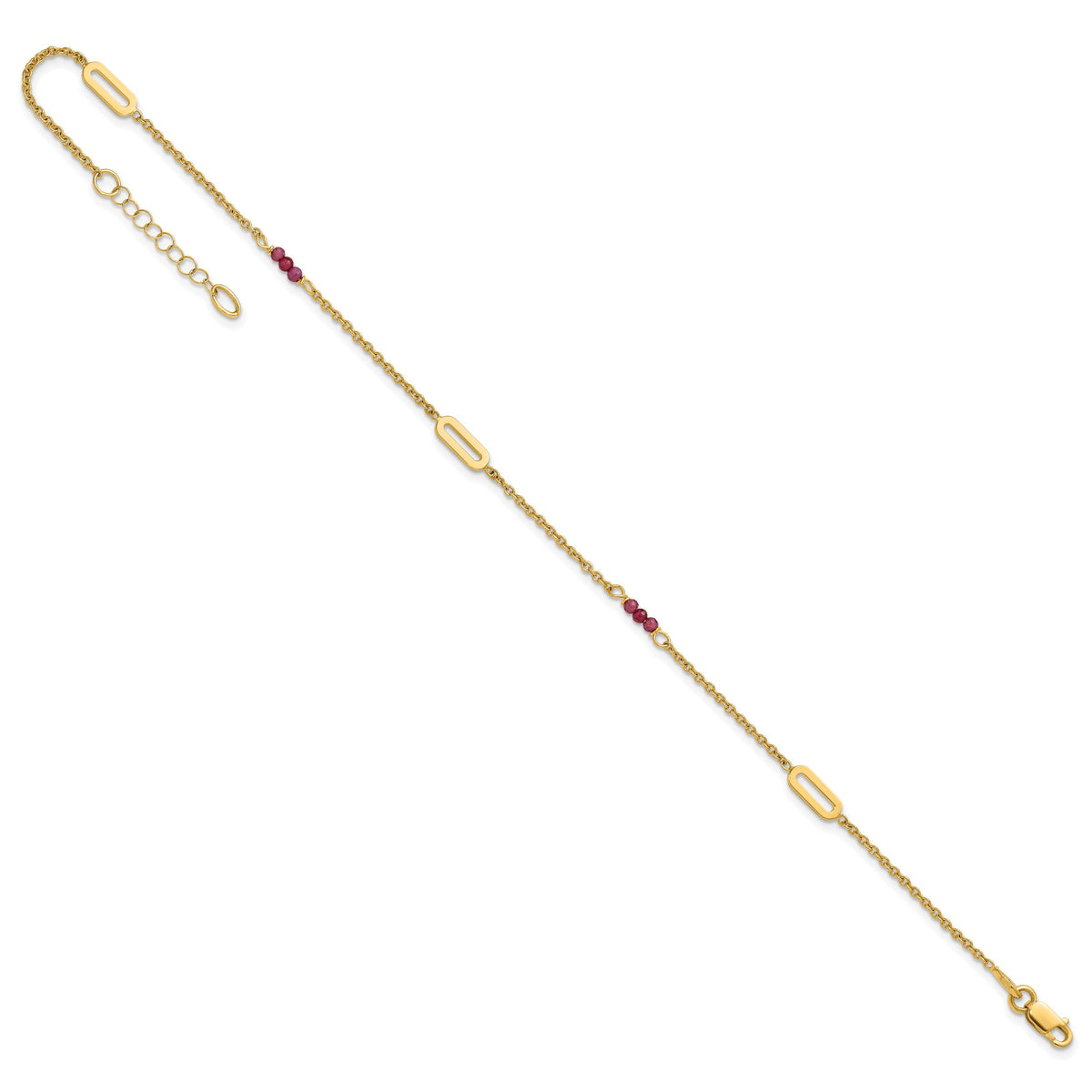 14k Polished Red Corundum 9in Plus 1in ext Anklet-ANK370-9