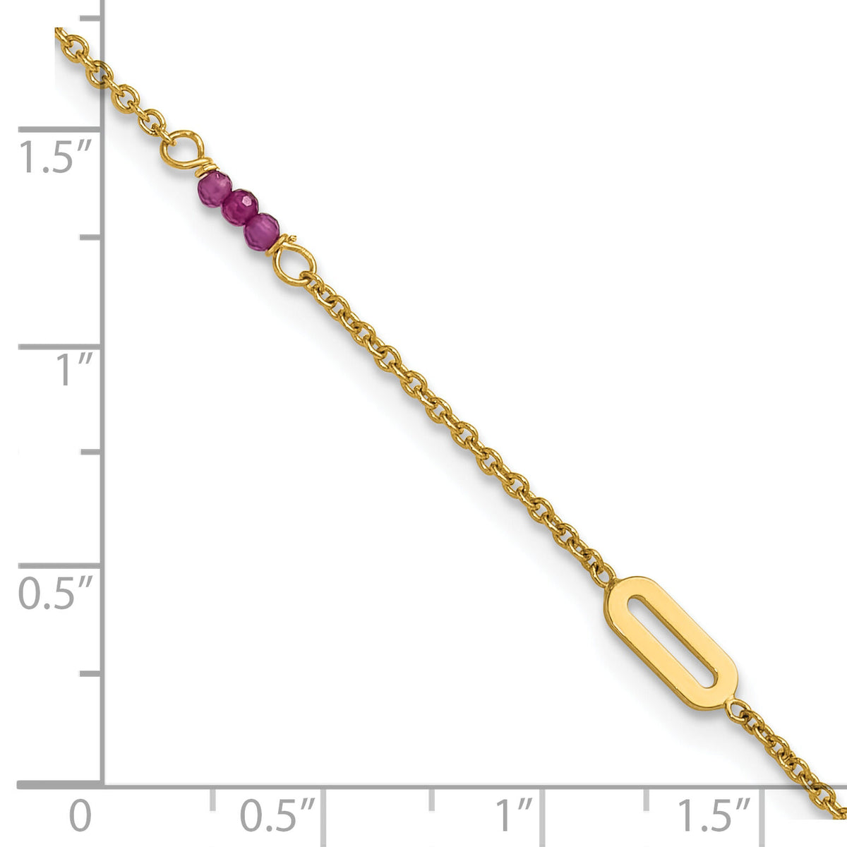 14k Polished Red Corundum 9in Plus 1in ext Anklet-ANK370-9