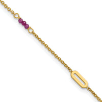 14k Polished Red Corundum 9in Plus 1in ext Anklet-ANK370-9