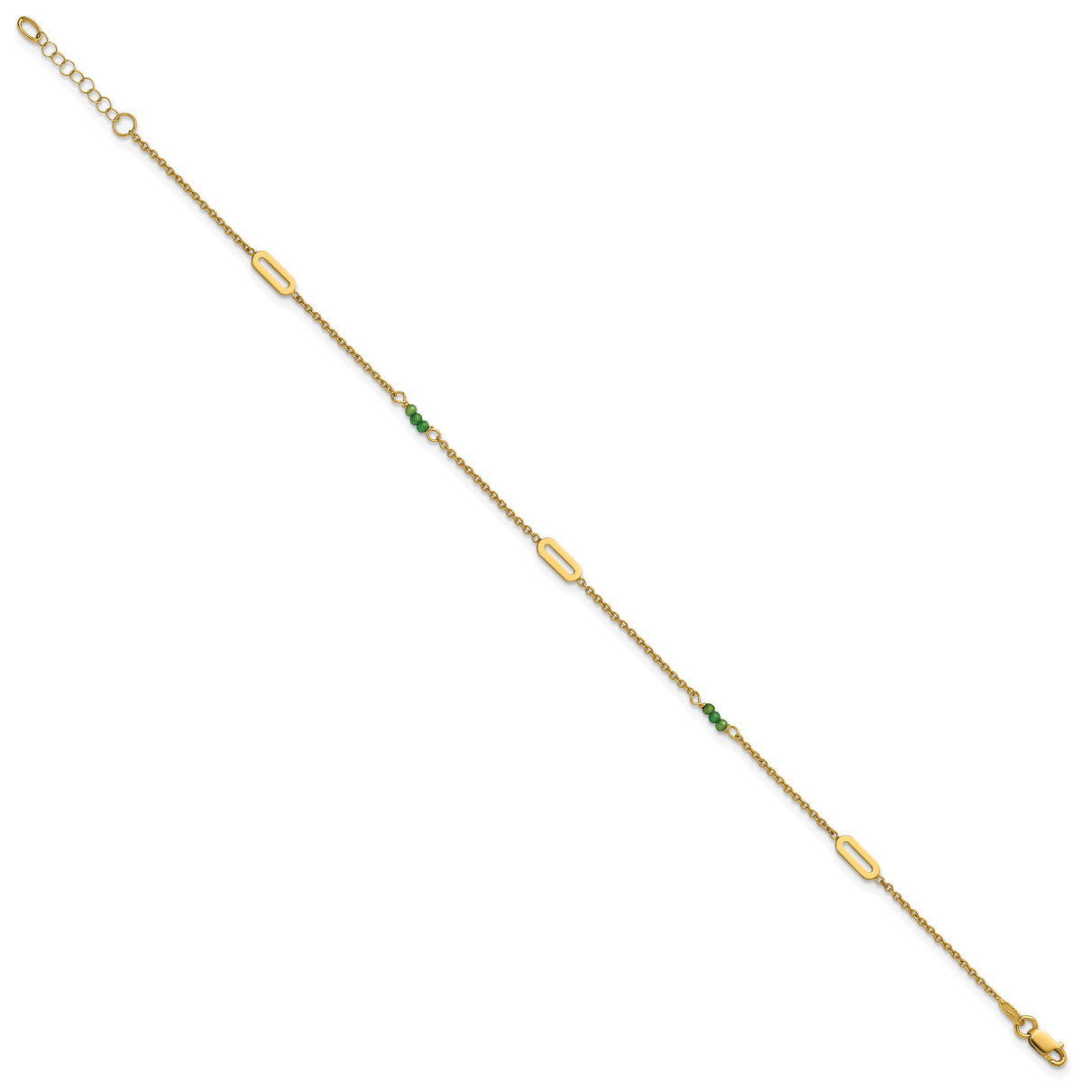 14k Polished Green Zircon 9in Plus 1in ext Anklet-ANK371-9