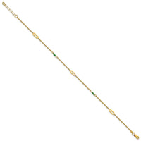 14k Polished Green Zircon 9in Plus 1in ext Anklet-ANK371-9