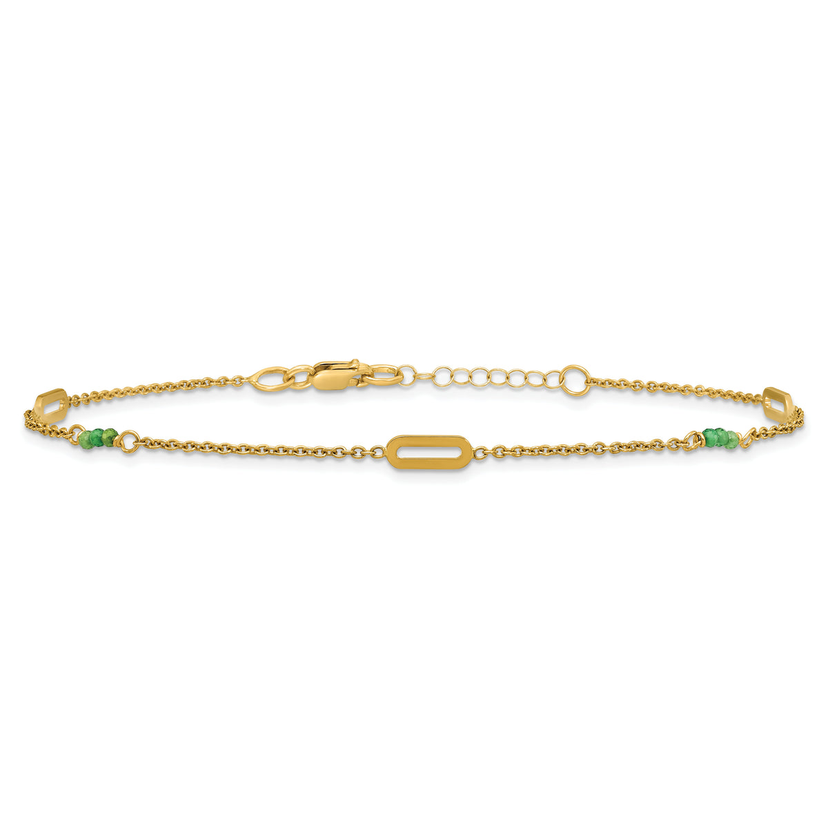 14k Polished Green Zircon 9in Plus 1in ext Anklet-ANK371-9