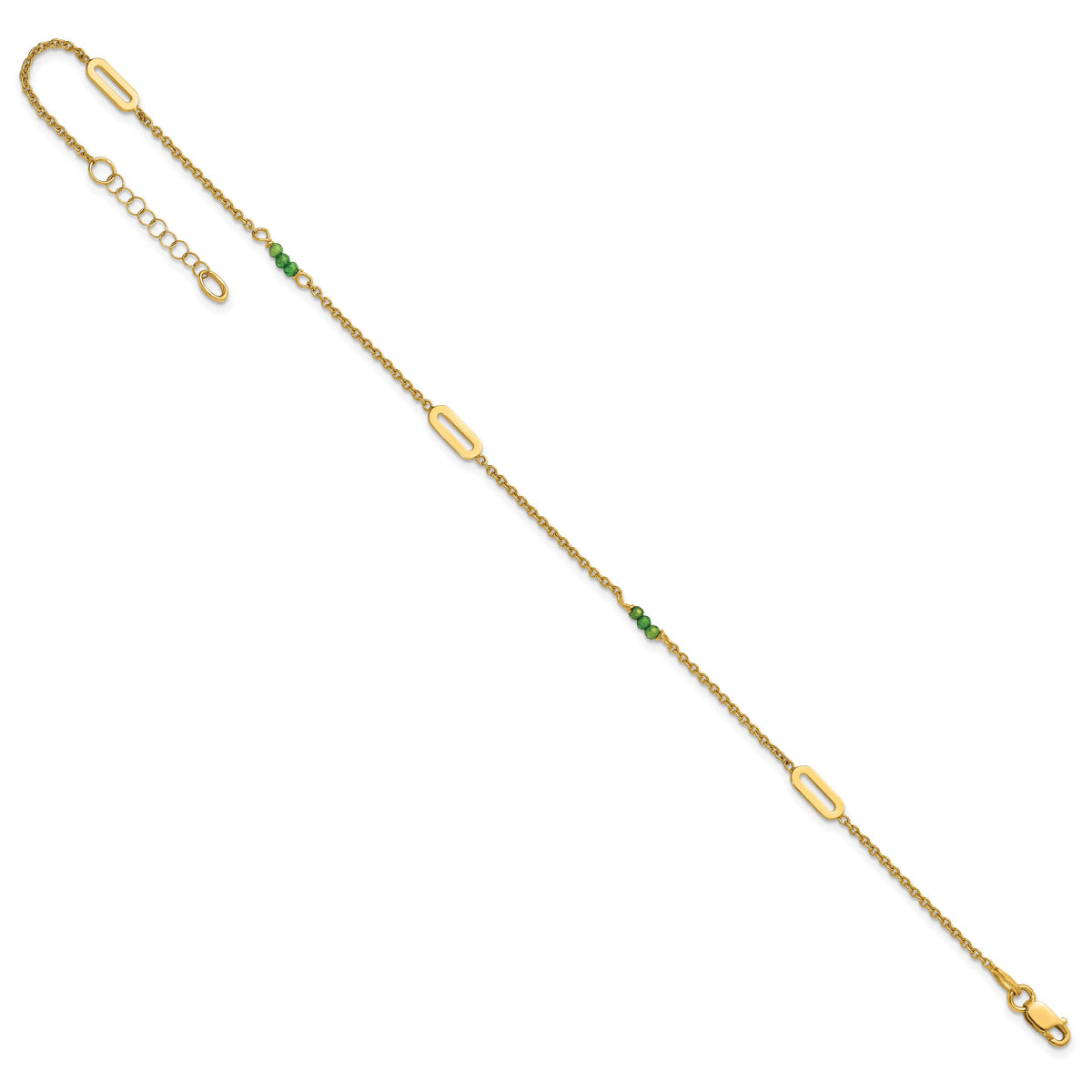 14k Polished Green Zircon 9in Plus 1in ext Anklet-ANK371-9