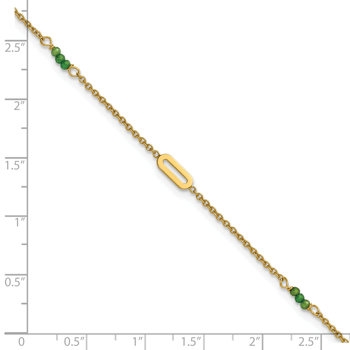 14k Polished Green Zircon 9in Plus 1in ext Anklet-ANK371-9