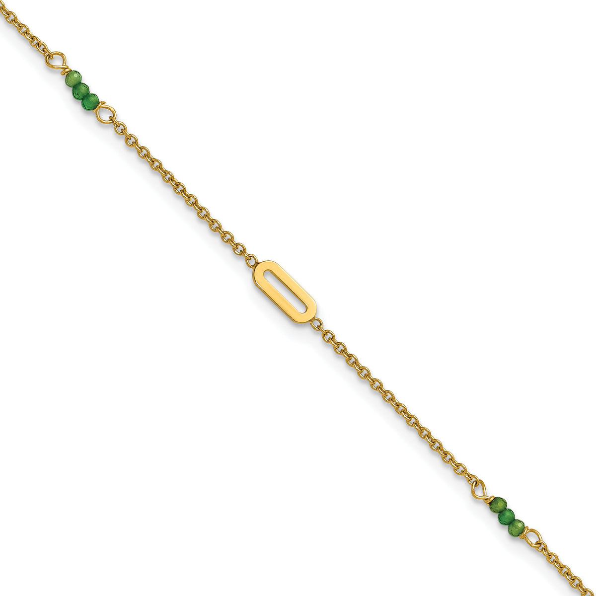 14k Polished Green Zircon 9in Plus 1in ext Anklet-ANK371-9
