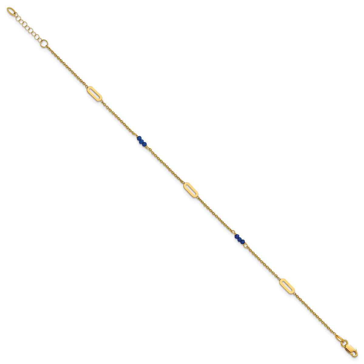 14k Polished Blue Spinel 9in Plus 1in ext Anklet-ANK372-9