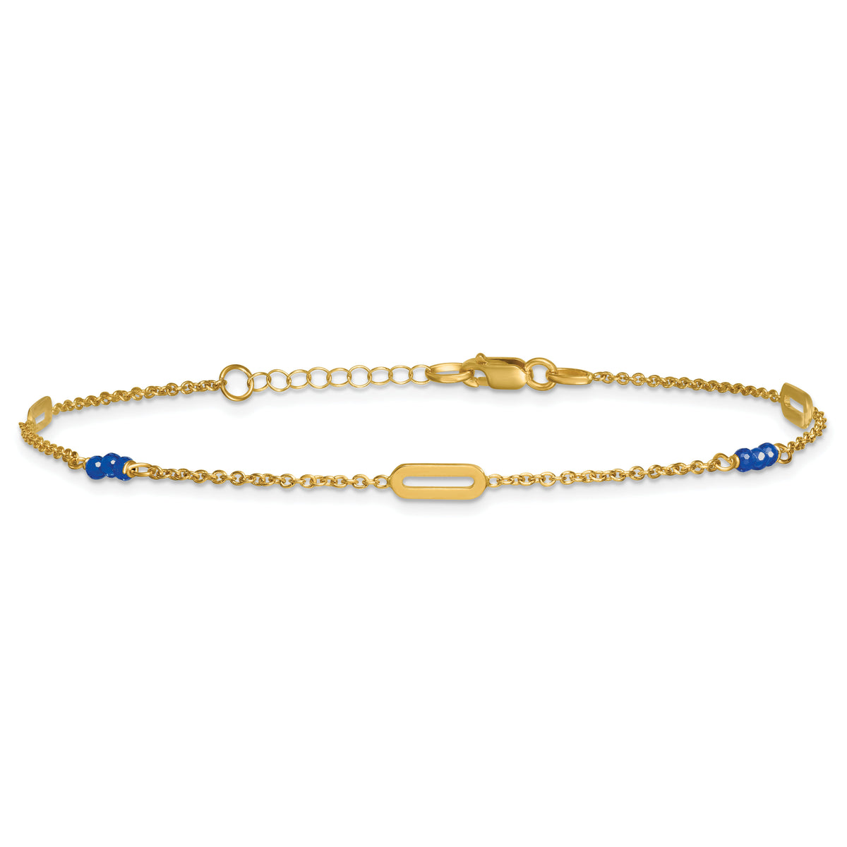 14k Polished Blue Spinel 9in Plus 1in ext Anklet-ANK372-9
