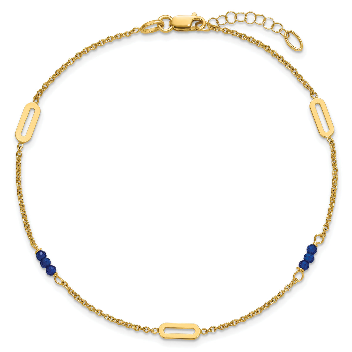 14k Polished Blue Spinel 9in Plus 1in ext Anklet-ANK372-9