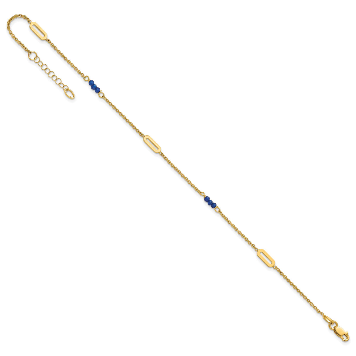 14k Polished Blue Spinel 9in Plus 1in ext Anklet-ANK372-9