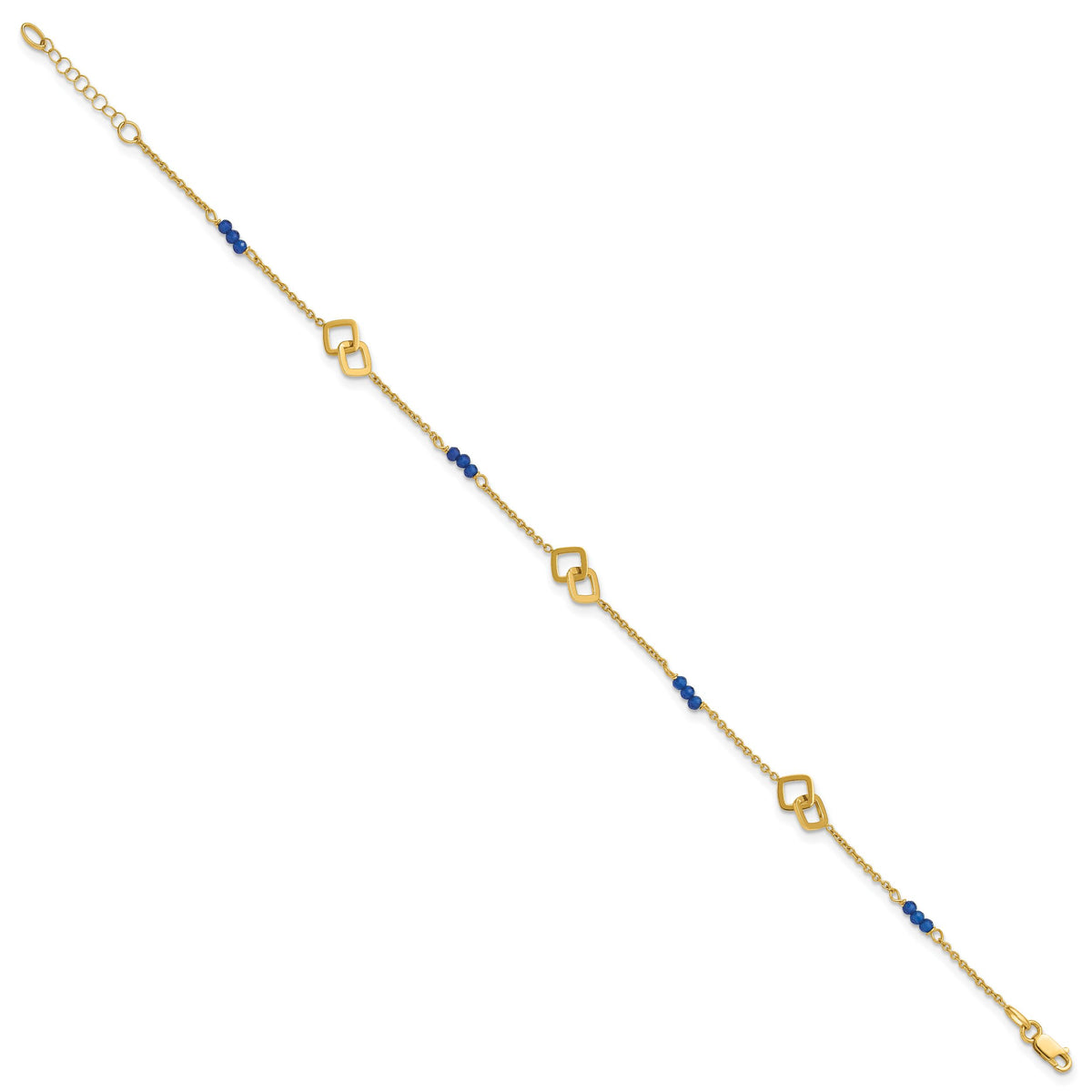 14k Polished Blue Spinel 9in Plus 1in ext Anklet-ANK373-9