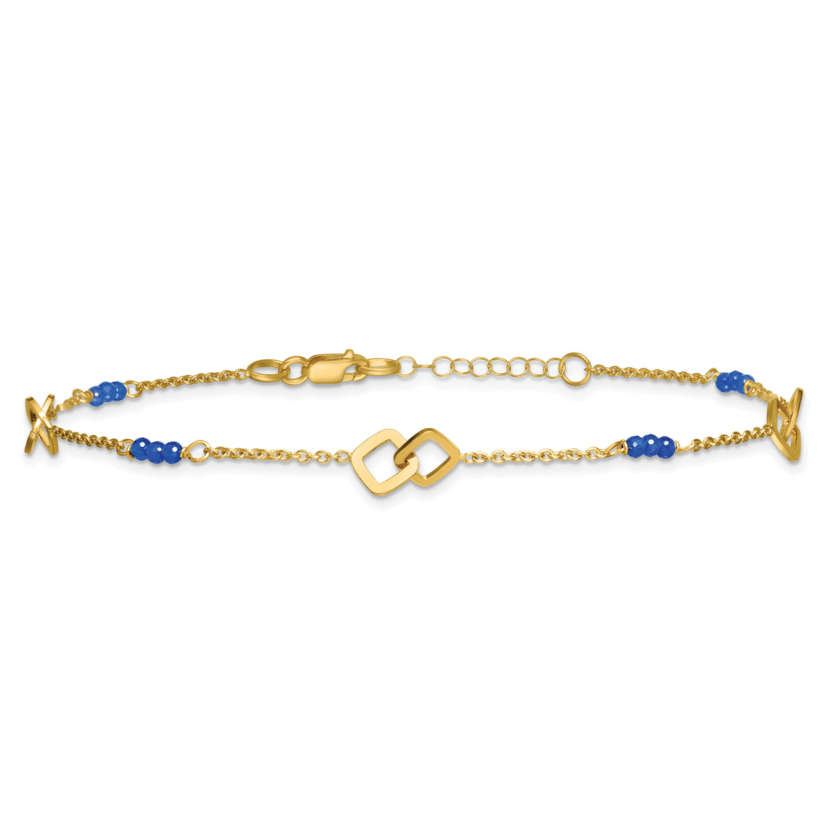 14k Polished Blue Spinel 9in Plus 1in ext Anklet-ANK373-9